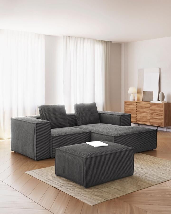 Kave Home Blok Voetenbank blok 90 x 70 cm grijs corduroy (mtk0145) - Foto 2