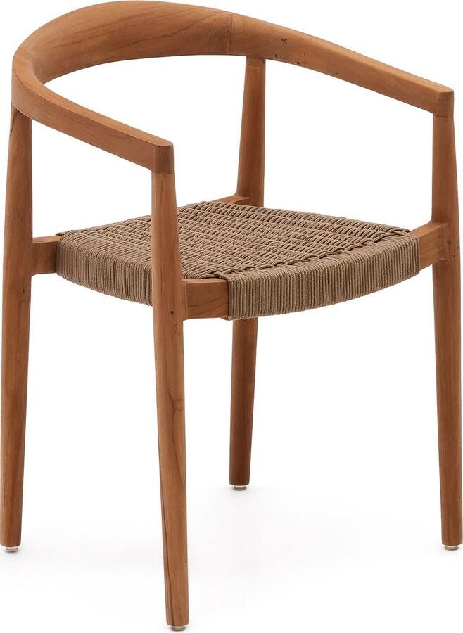 Kave Home Ydalia stapelbare stoel in massief teakhout met natuurlijke afwerking en beige touw