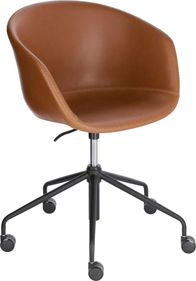Kave Home Yvette bruin kunstleren bureaustoel met zwart afgewerkte stalen poten - Foto 2