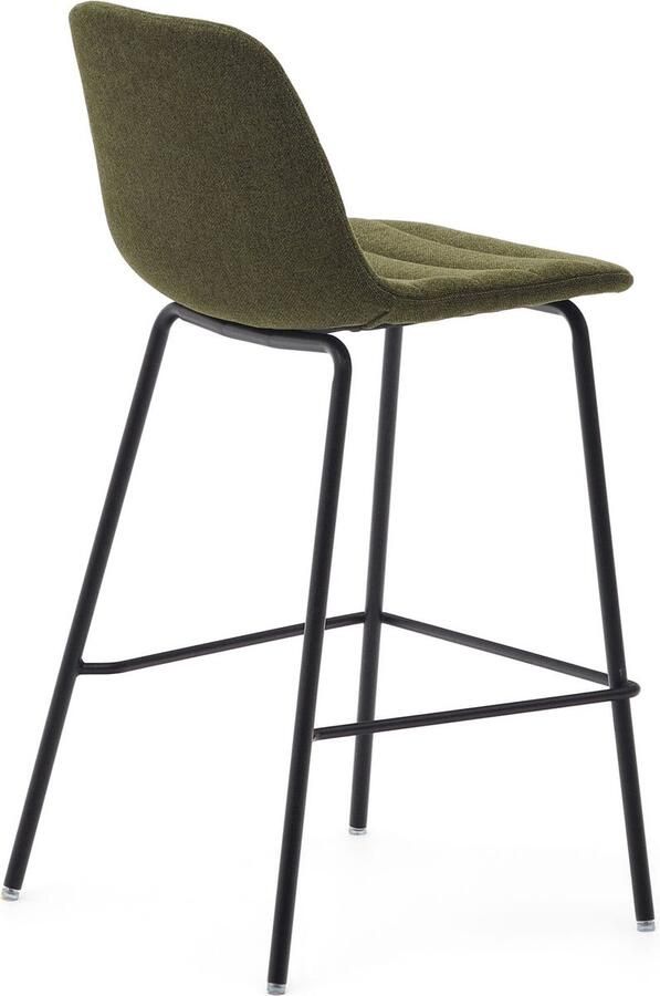 Kave Home Zunilda-kruk in donkergroen chenille en staal met matzwarte afwerking 65 cm hoog FSC 100%
