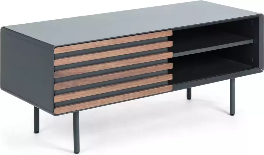 Kave Home Kesia 1-deurs TV-meubel met notenhoutfineer met zwarte lak & zwart staal 120 x 48 5 cm - Foto 3