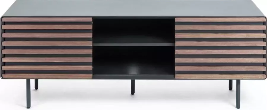 Kave Home Kesia 2-deurs TV-meubel met notenhoutfineer met zwarte lak & zwart staal 162 x 58 cm - Foto 3