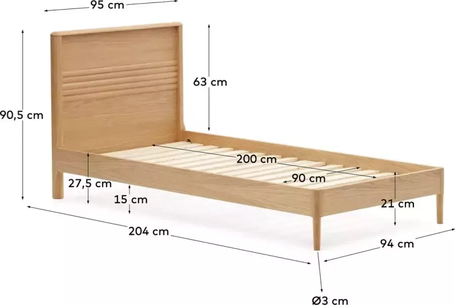 Kave Home Lenon bed in hout en eiken fineer voor 90 x 200 cm matras FSC MIX Credit - Foto 1