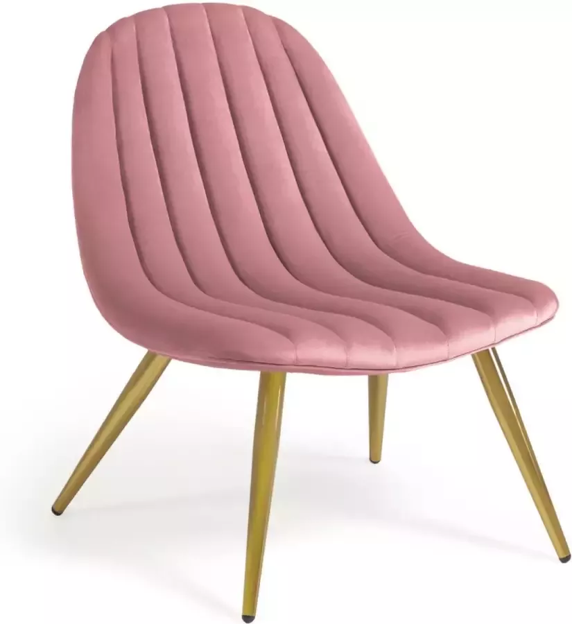 Kave Home Marlene roze fluwelen stoel met stalen poten met gouden afwerking - Foto 1