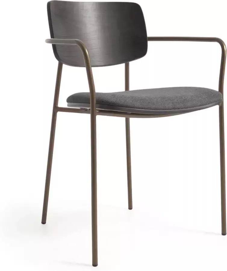 Kave Home Maureen stapelbare stoel met essenfineer in donkere afwerking en messing metaal - Foto 2