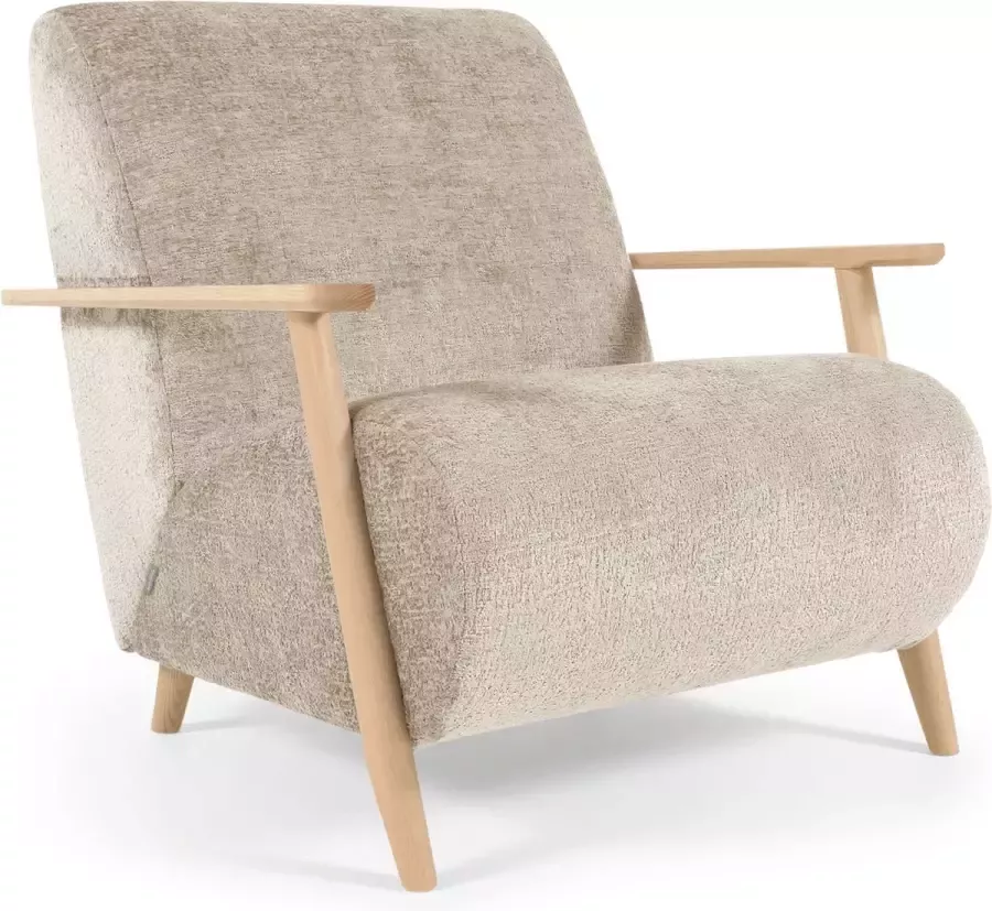 Kave Home Meghan fauteuil in beige chenille en hout met natuurlijke afwerking