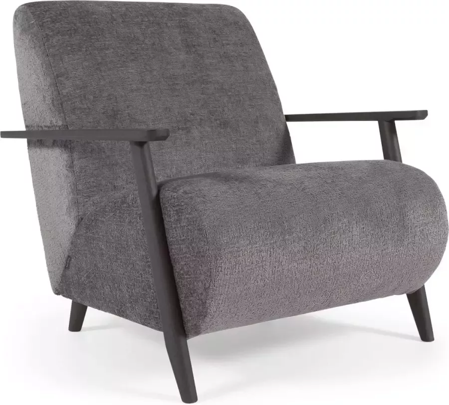 Kave Home Meghan fauteuil in grijze chenille en hout met wengé afwerking - Foto 1