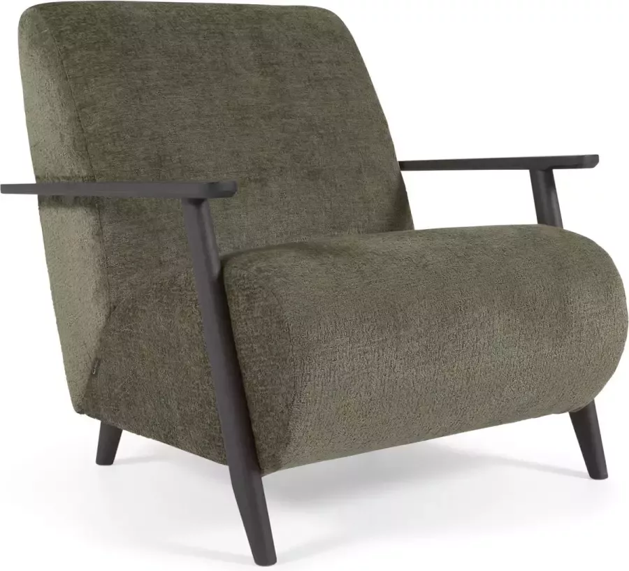 Kave Home Meghan fauteuil in groene chenille en hout met wengé afwerking - Foto 2