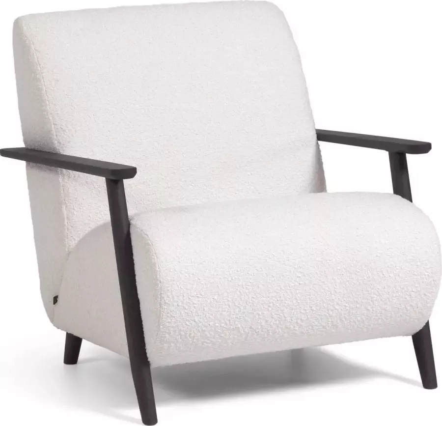 Kave Home Meghan fauteuil wit geschoren effect met massief essenhouten poten met wengé-afwerking - Foto 1
