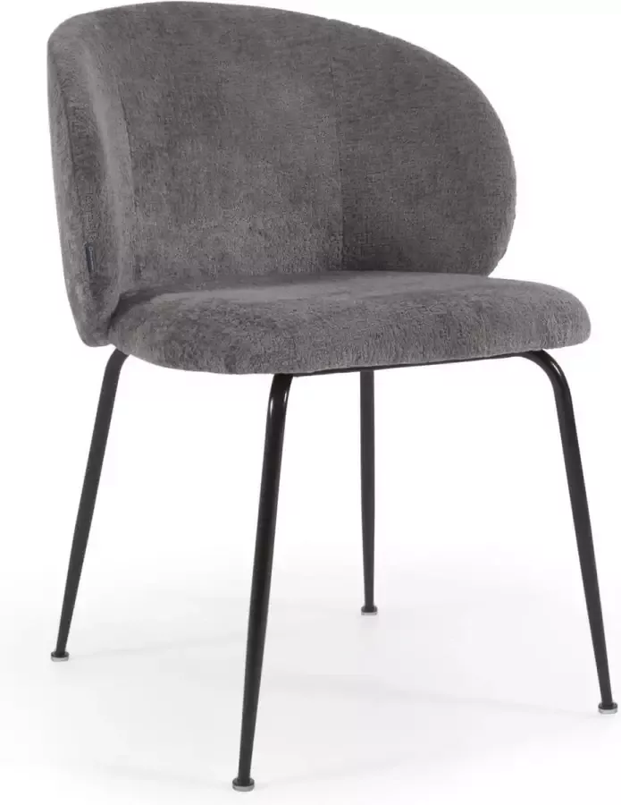 Kave Home Minna chenille stoel in grijs met zwart stalen poten - Foto 1