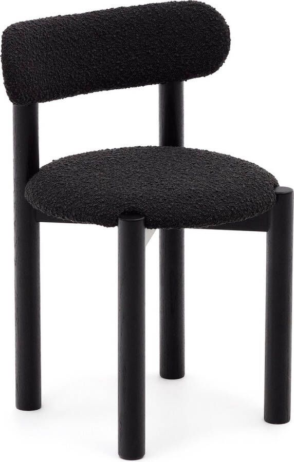 Kave Home Nebai-stoel in zwarte schapenvacht en massief eikenhouten structuur met zwarte afwerking - Foto 2