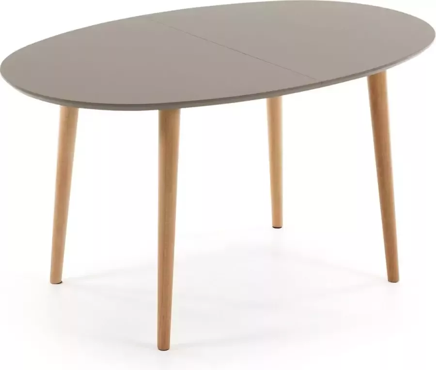 Kave Home Oqui ovale uitschuifbare tafel bruin gelakt MDF en beukenhouten poten 140 (220) x 90 cm