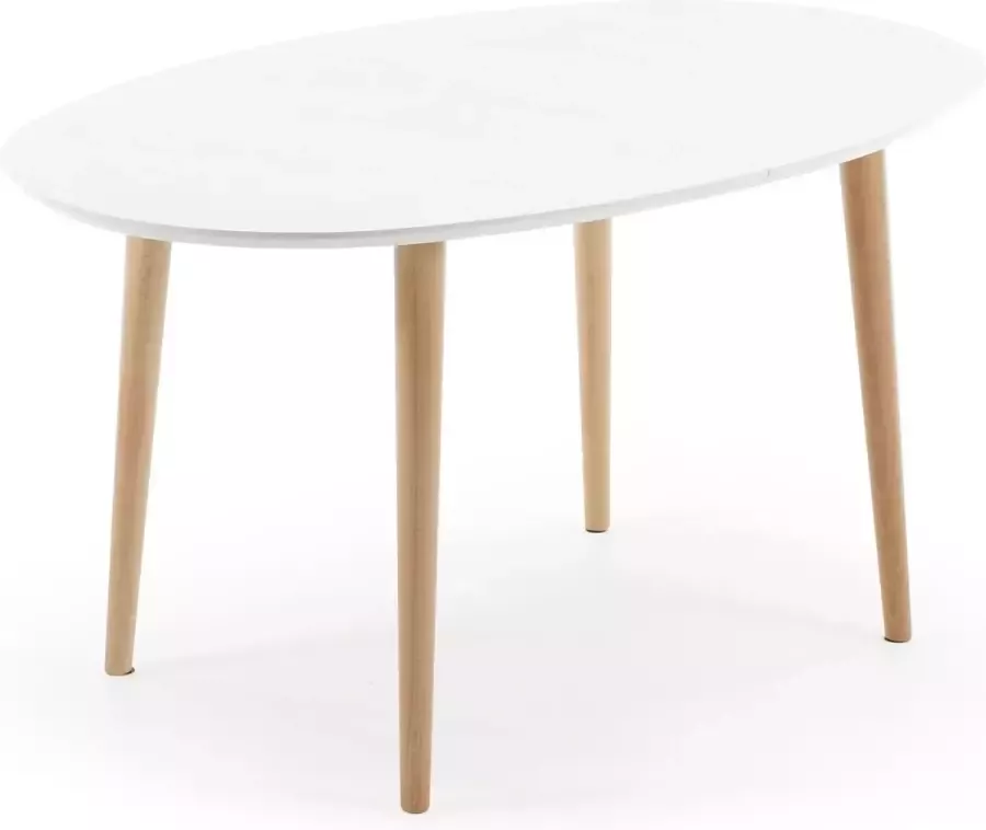 Kave Home Oqui ovale uitschuifbare tafel wit gelakt mdf en beukenhouten poten 140 (220) x 90 cm (mtk0006) - Foto 1