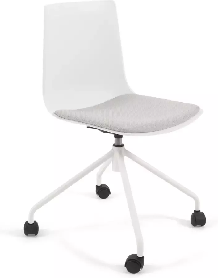 Kave Home Ralfi witte bureaustoel met lichtgrijze zitting