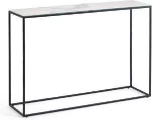 Kave Home Rewena salontafel van porselein met witte kalosafwerking en stalen frame 110 x 75 cm (mtk0172)