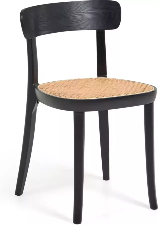 Kave Home Romane stoel in massief beukenhout met zwarte afwerking essenfineer en rotan - Foto 3