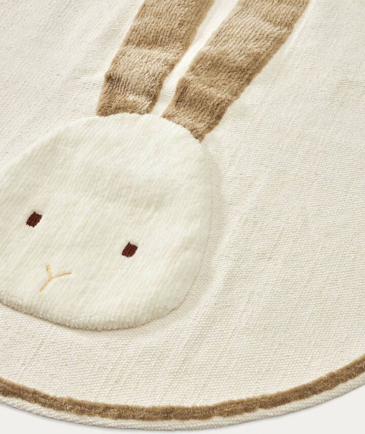 Kave Home Rond beige Yanil-vloerkleed van katoen met konijntje Ø 100 cm