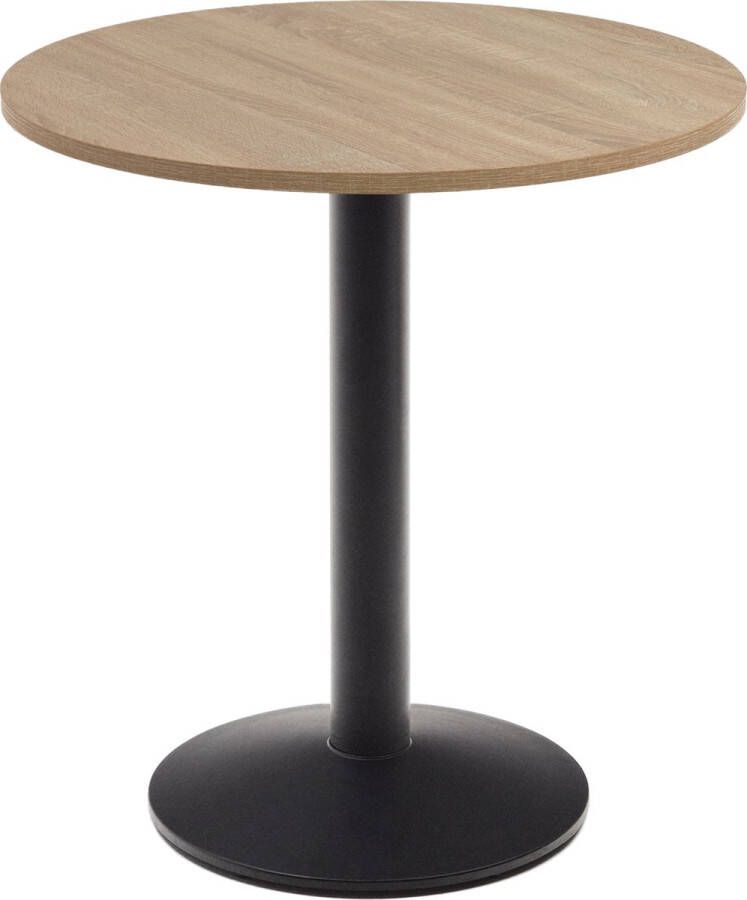 Kave Home Ronde Esilda-tafel van natuurlijke melamine en zwart gelakte metalen poot Ø 70 x 70 cm