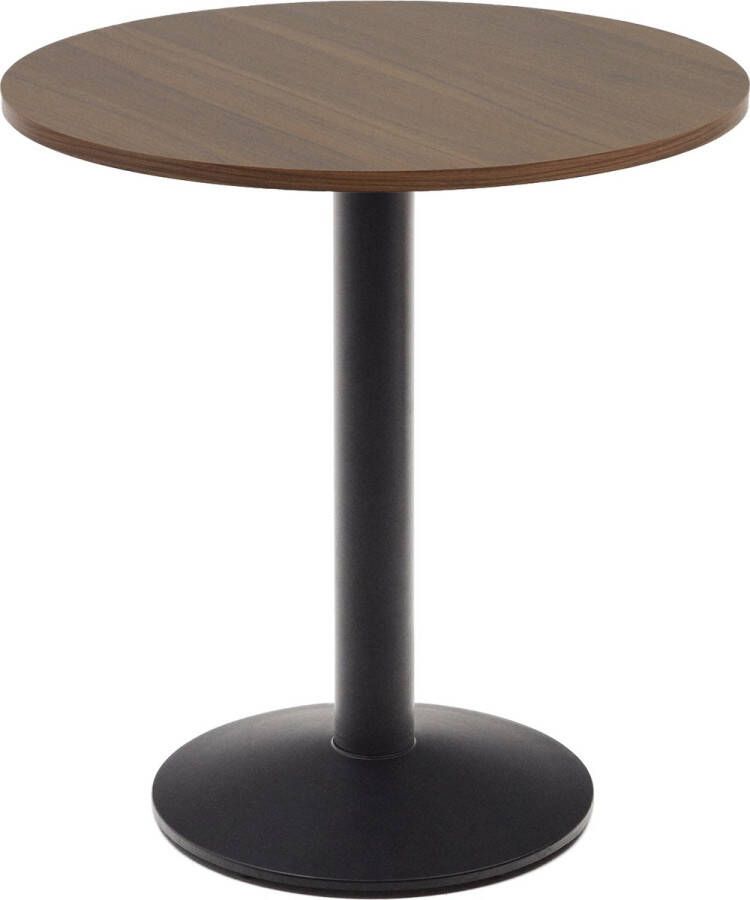 Kave Home Ronde Esilda-tafel van noothout met melamine en zwart gelakte metalen poot Ø 70 x 70 cm