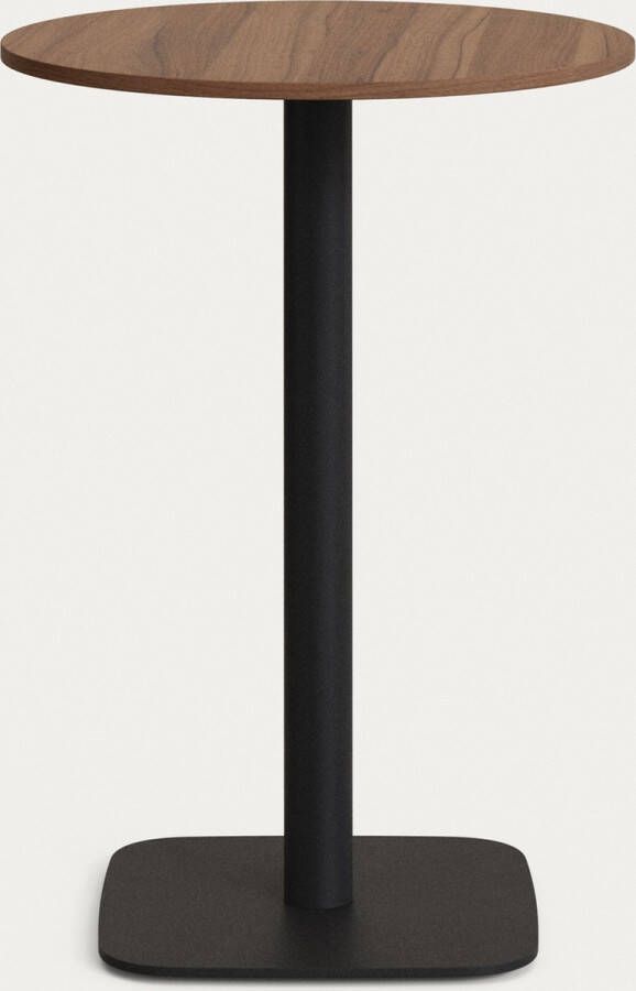 Kave Home Ronde hoge witte Dina-tafel van noothout met melamine en zwart gelakte metalen poot Ø 60 x