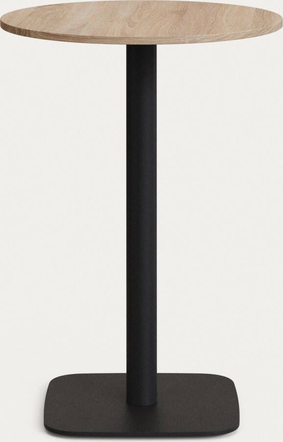 Kave Home Ronde hoge zwarte Dina-tafel van natuurlijke melamine en zwart gelakte metalen poot Ø 60 x