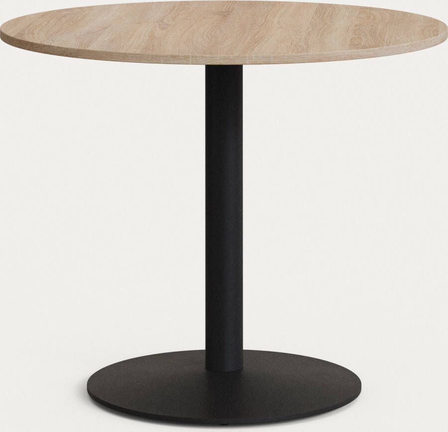 Kave Home Ronde Esilda-tafel van natuurlijke melamine en zwart gelakte metalen poot Ø 90 x 70 cm
