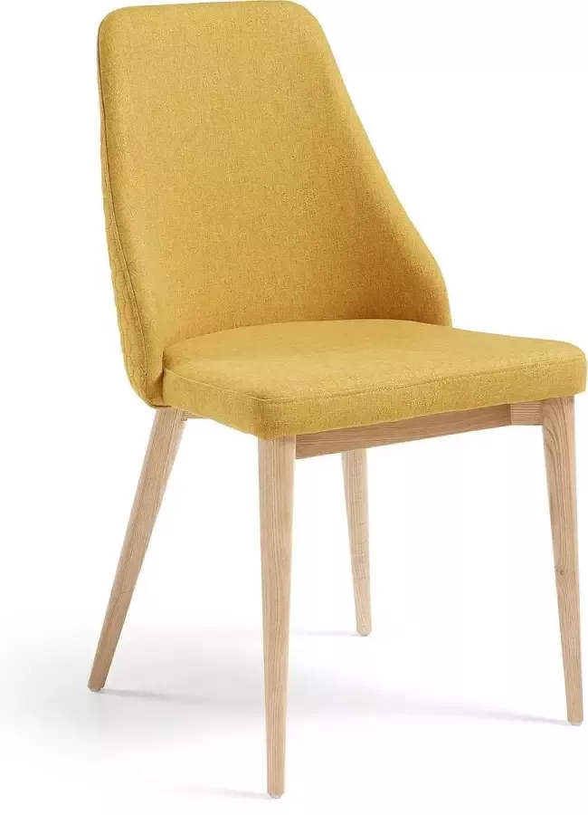 Kave Home Rosie mosterdkleurige stoel met massief essenhouten poten en natuurlijke afwerking - Foto 1
