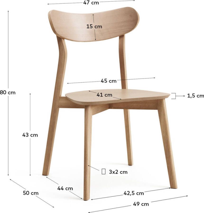 Kave Home Safina stoel in eiken fineer en massief rubberhout