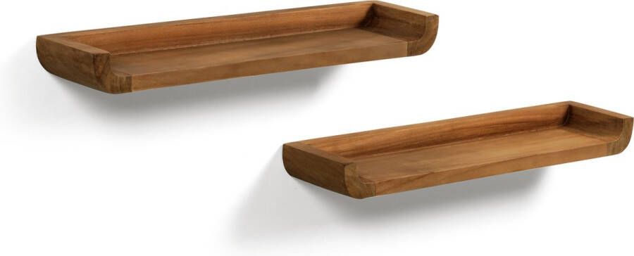 Kave Home Shamel set van 2 massief teakhouten planken met walnoot afwerking 50 x 5 cm - Foto 2