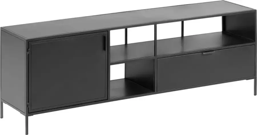 Kave Home Shantay metalen TV-meubel in zwart gelakte afwerking met 1 deur en lade 150 x 50 cm - Foto 3