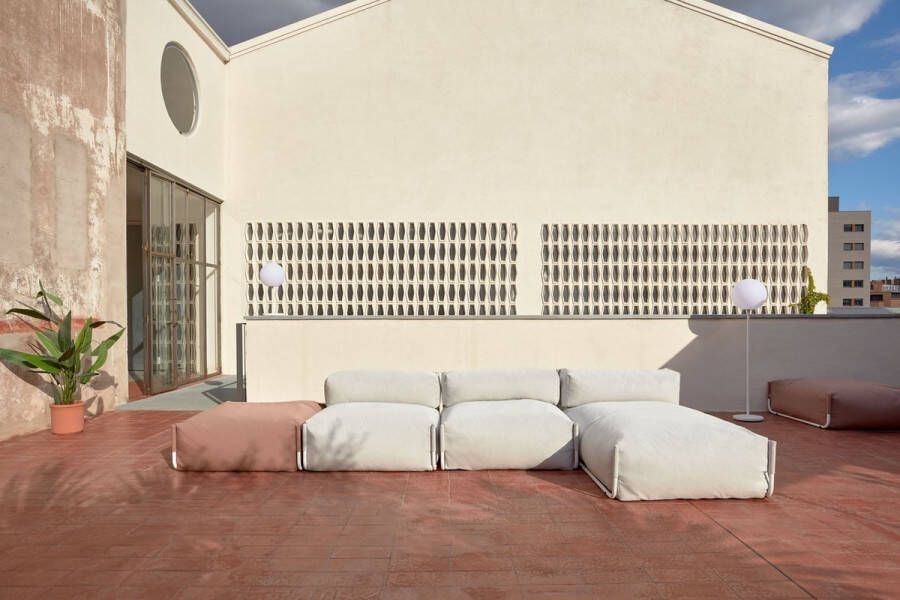 Kave Home Square poef lichtgrijs en wit met rugleuning voor 100% outdoor modulaire bank 101 x 101 cm - Foto 3