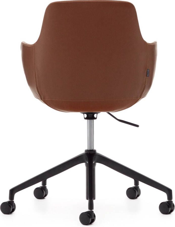 Kave Home Tissiana-bureaustoel in bruin kunstleer en aluminium met matzwarte afwerking