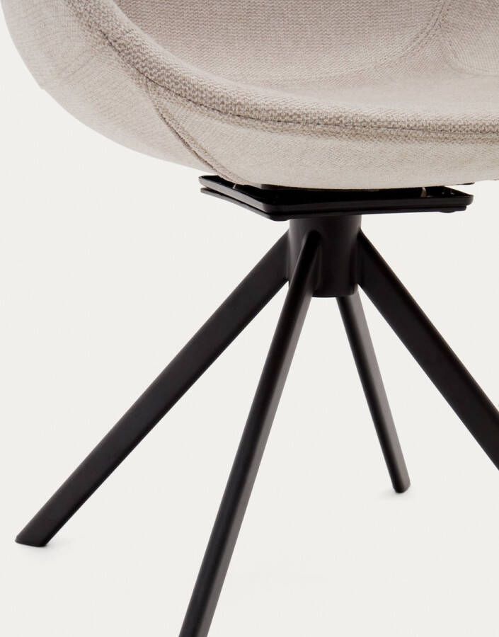 Kave Home Tissiana-stoel met terugdraaiende zitting in beige chenille en mat zwart aluminium - Foto 2