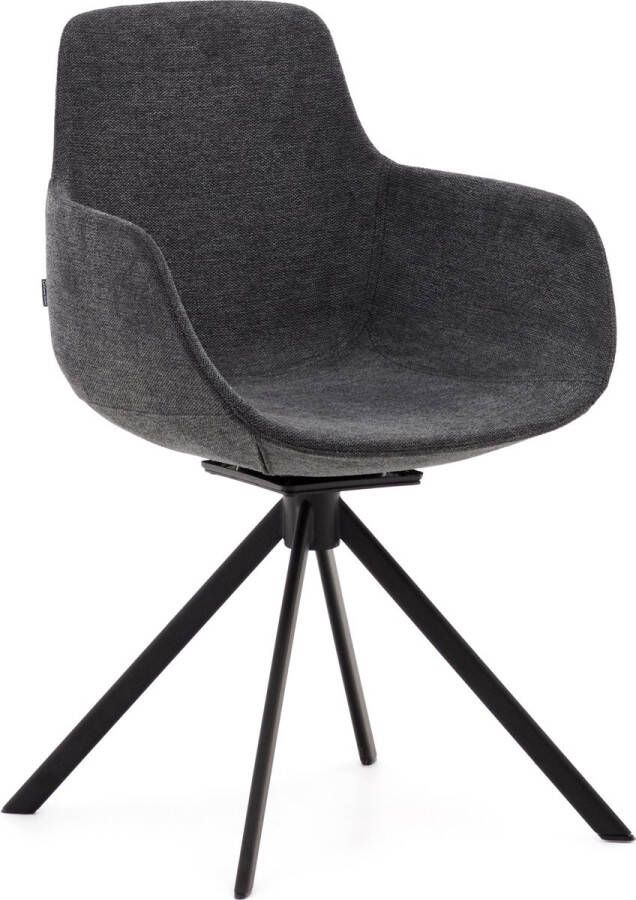 Kave Home Tissiana-stoel met terugdraaiende zitting in donkergrijze chenille en mat zwart aluminium - Foto 2