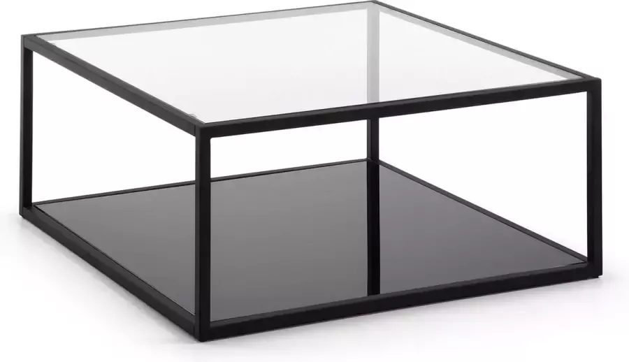 Kave Home Salontafel Blackhill Glas met zwart frame 80 x 80cm Vierkant - Foto 3