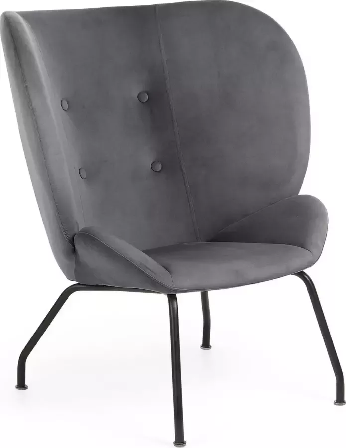 Kave Home Violet fauteuil in fluweel donkergrijs en stalen poten met zwarte afwerking