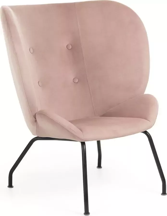 Kave Home Violet fauteuil in fluweel roze en stalen poten met zwarte afwerking