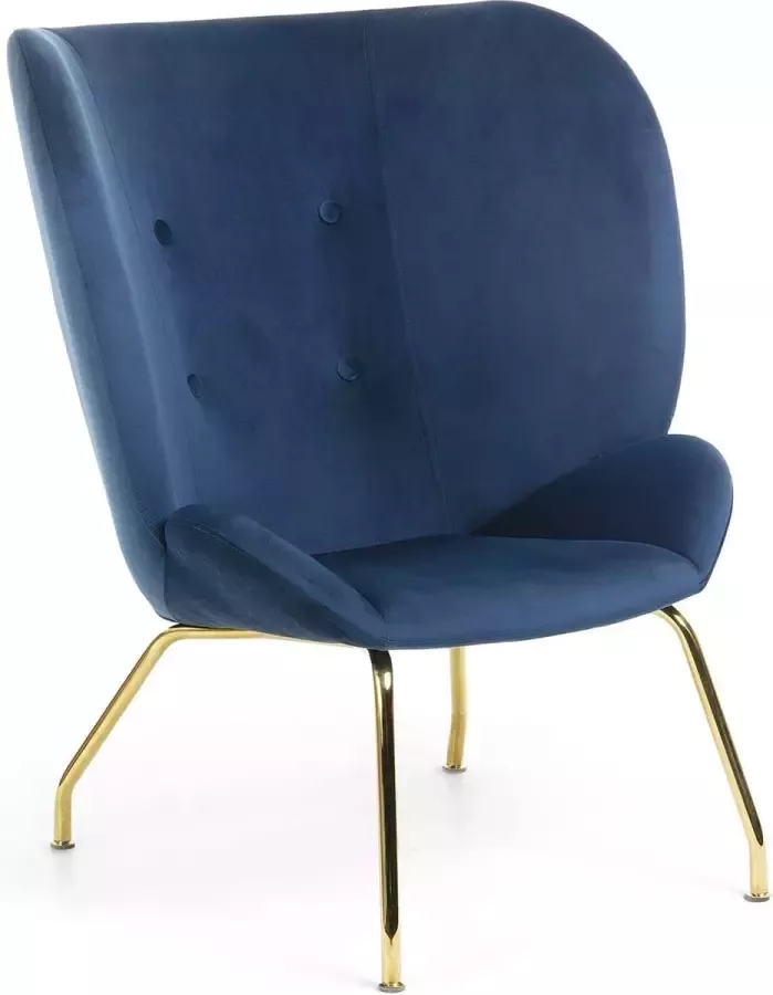 Kave Home Violet fauteuil in fluweelblauw en gouden stalen poten - Foto 2