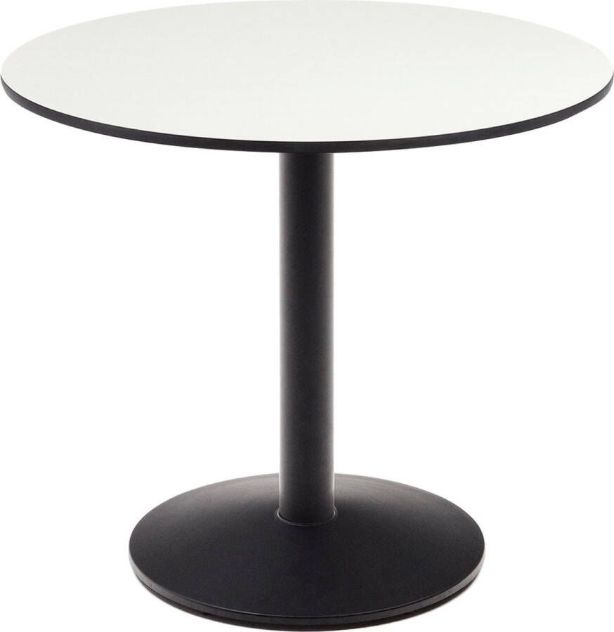 Kave Home Witte ronde Tiaret-buitentafel met zwart gelakte metalen poot Ø 90 x 70 cm - Foto 2