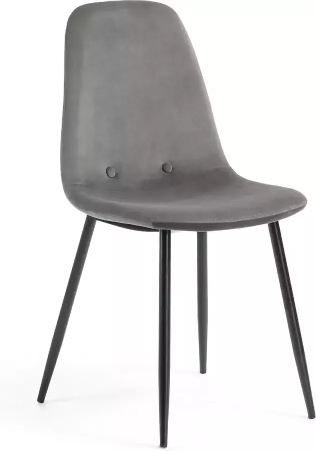 Kave Home Yaren grijs fluwelen stoel met stalen poten en zwarte afwerking - Foto 2