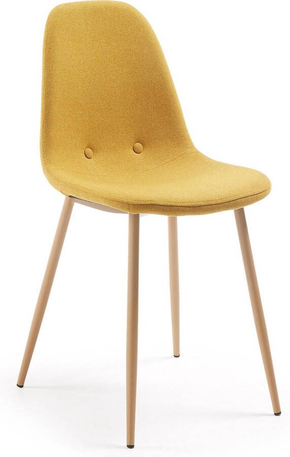 Kave Home Yaren mosterdkleurige stoel met hout-effect stalen poten