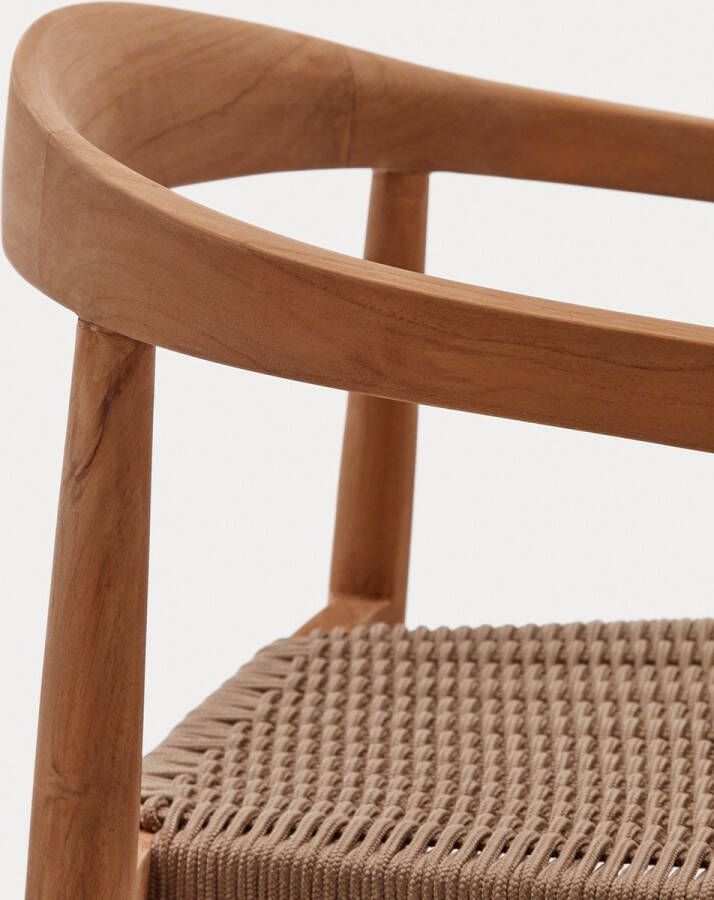 Kave Home Ydalia stapelbare stoel in massief teakhout met natuurlijke afwerking en beige touw - Foto 2