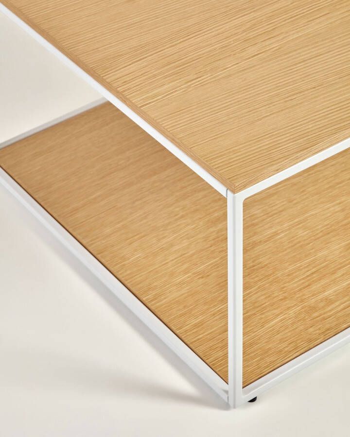 Kave Home Yoana salontafel met eikenfineer tafelblad en onderstel wit metalen frame 110 x 60 cm - Foto 1