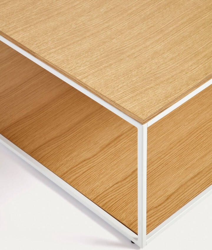 Kave Home Yoana salontafel met eikenfineer tafelblad en onderstel wit metalen onderstel 80 x 80 cm - Foto 2