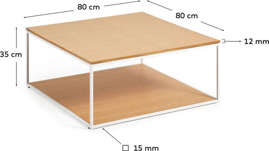 Kave Home Yoana salontafel met eikenfineer tafelblad en onderstel wit metalen onderstel 80 x 80 cm - Foto 1