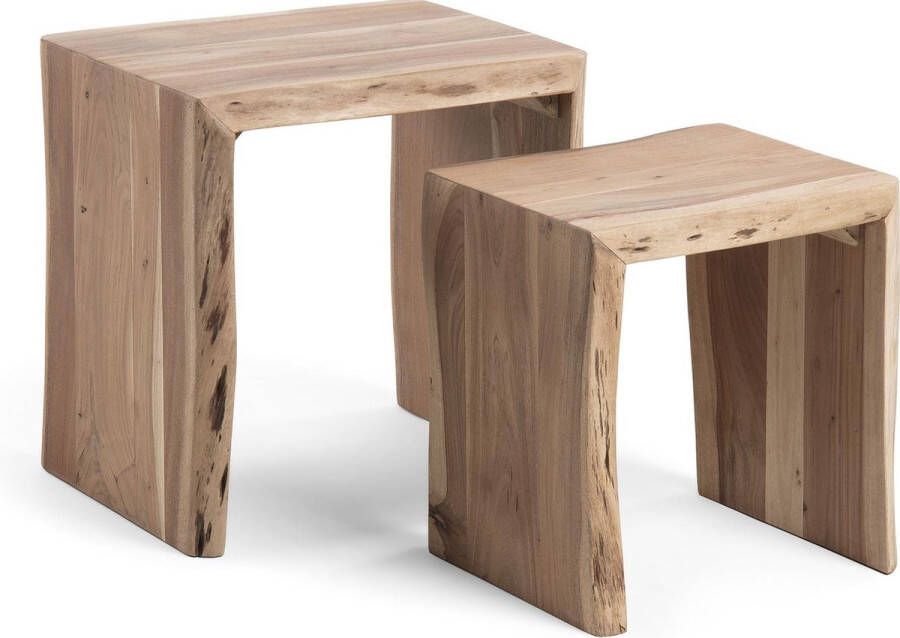 Kave Home Zuleika set van 2 bijzettafels gemaakt van massief acaciahout 50 x 42 34 x 42 cm