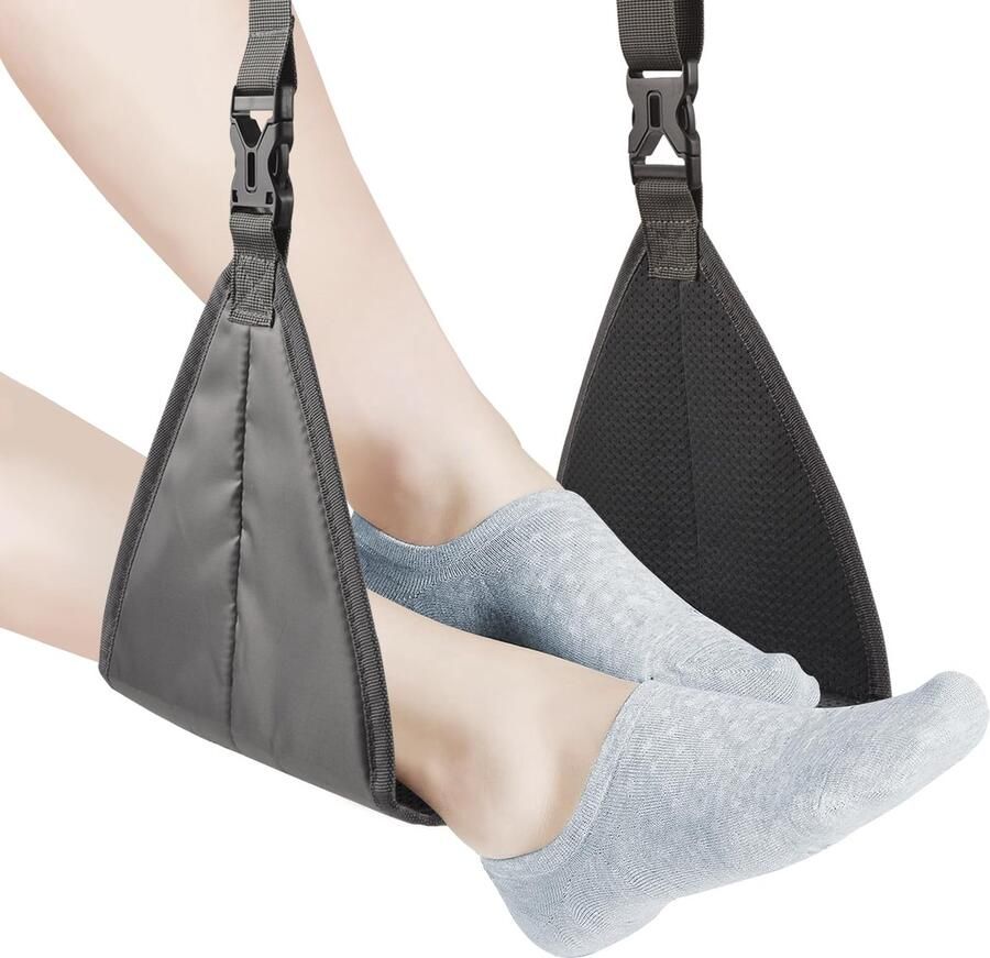 Kavo Voetsteun Vliegtuigvoetsteun van hoogwaardig schuim Hoofdhangmat Draagbare reisvoetsteun Vliegtuig handbagage voetsteun In hoogte verstelbare voetsteun Reisaccessoires Voetsteunen Hangmat (grijs)