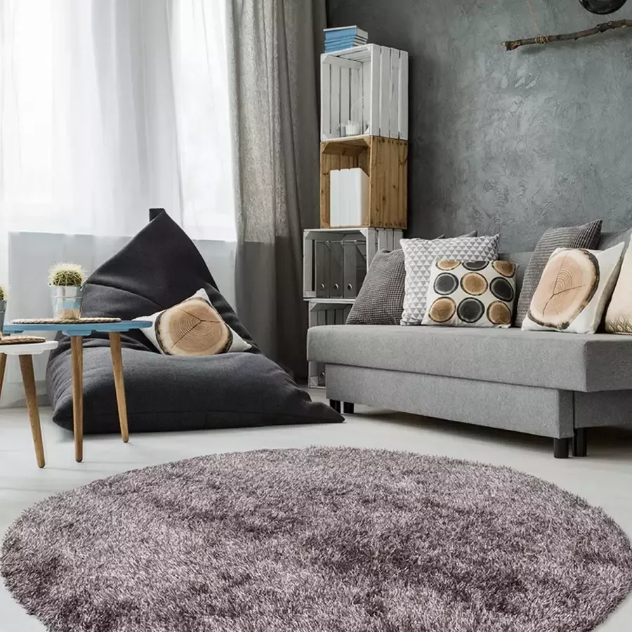 Kay Rond hoogpolig vloerkleed Snuggy Bruin Ø 120cm