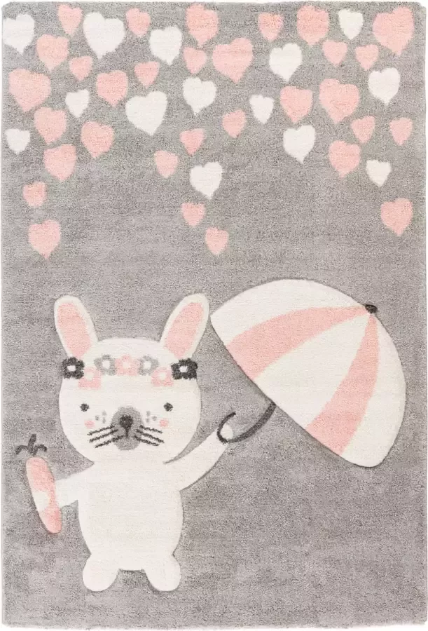 Kayoom Australia Clermont Rosa Tapijt Vloerkleed Kinderkamer Speelmat Speelkleed 120x170cm Muis Roze Grijs