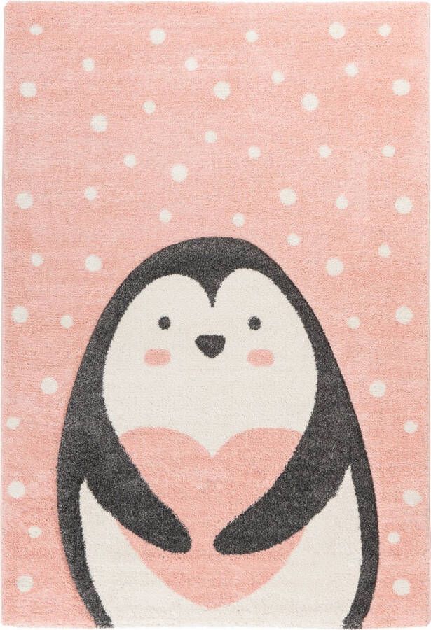 Kayoom Australia Gidya Tapijt Vloerkleed Kinderkamer Speelmat Speelkleed 80x150cm Pinguïn Roze Oranje